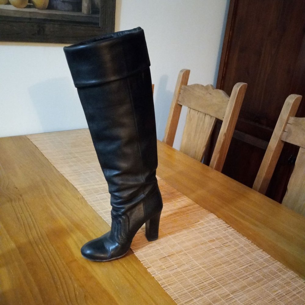 BLACK KNEE HIGH HEEL BOOTS SIZE 36 (6)